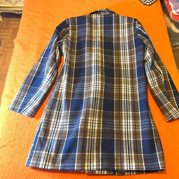 Ichi brown and blue touch of wool check plaid double breasted coat NWT - Picture 12 of 12